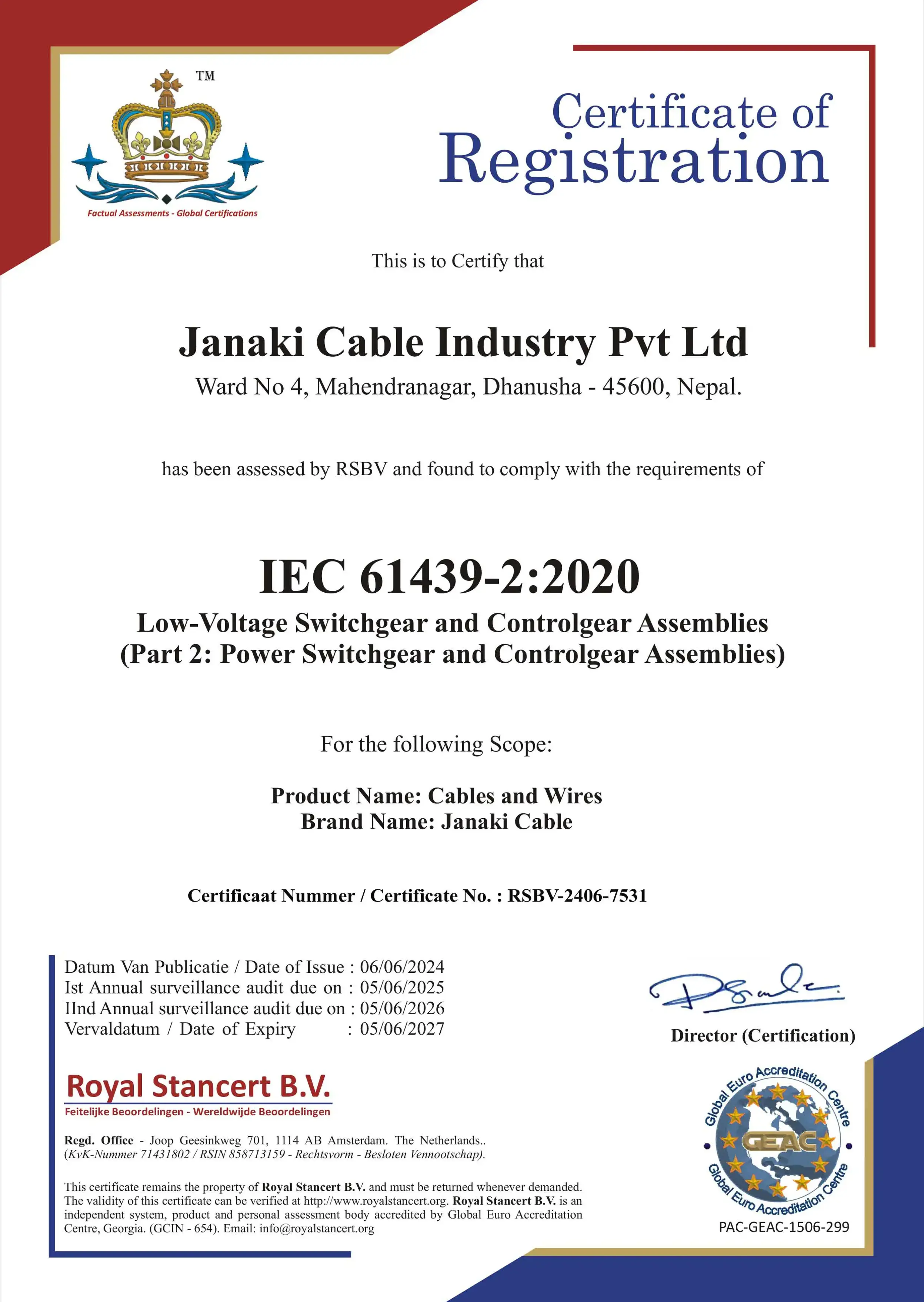 IEC Certification 61439-2:2020