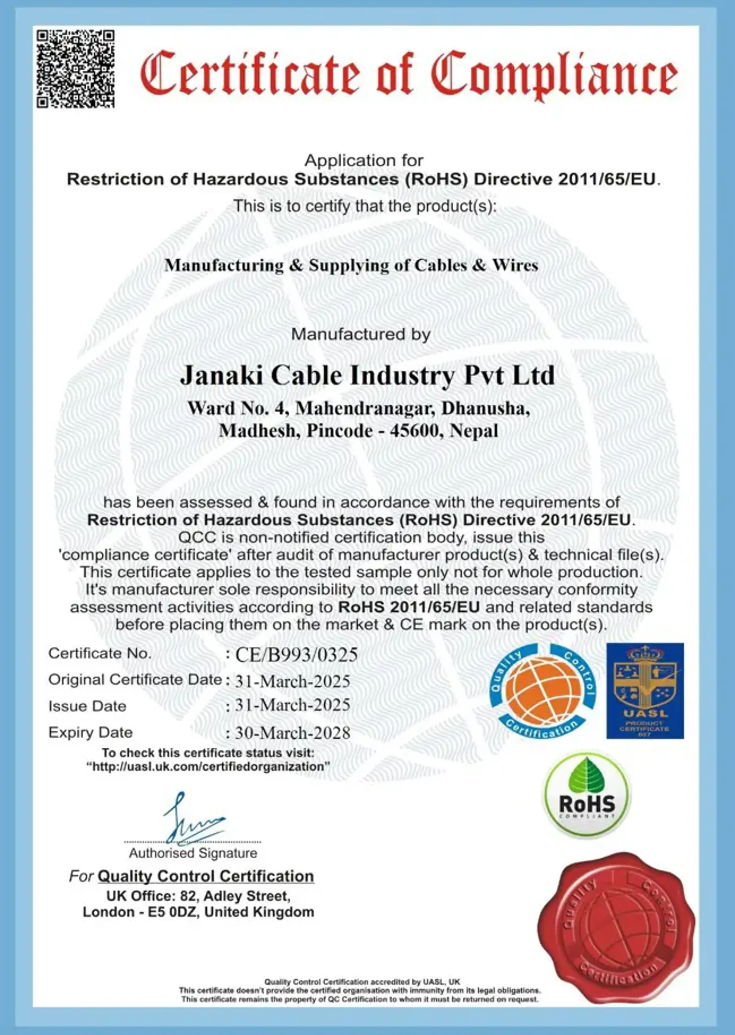 Rohs Certified Cable Wire Company in Nepal